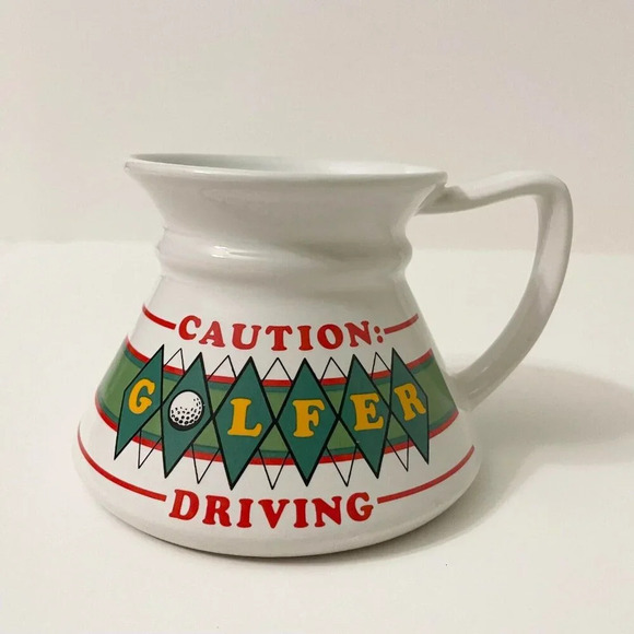 Vintage No Spill  Non Slip Wide Bottom Coffee Mug Caution Golfer Driving - Picture 14 of 16